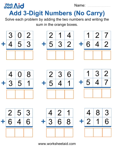 3-Digit Addition (No Regrouping)