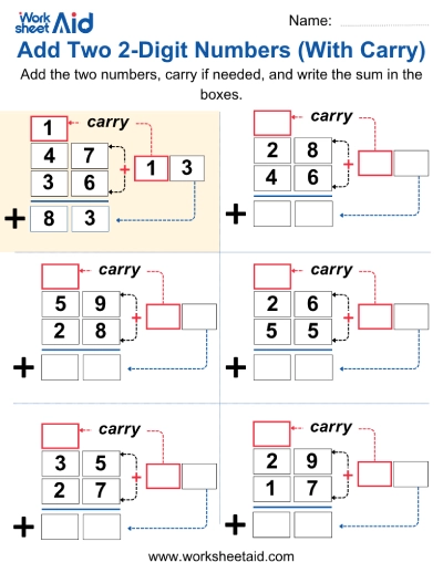 Add 2-Digit Numbers (With Carry)