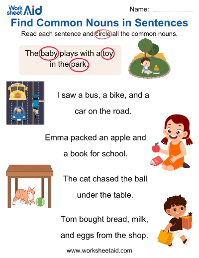 Find Common Nouns in Sentences