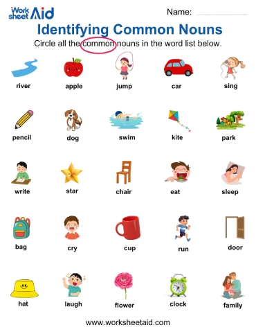 Identify Common Nouns Word lists