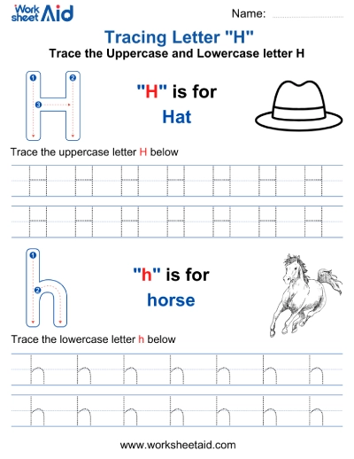 Letter H Tracing Worksheets