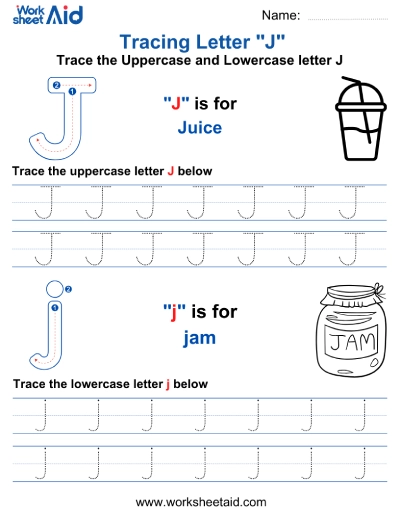 Letter J Tracing Worksheets