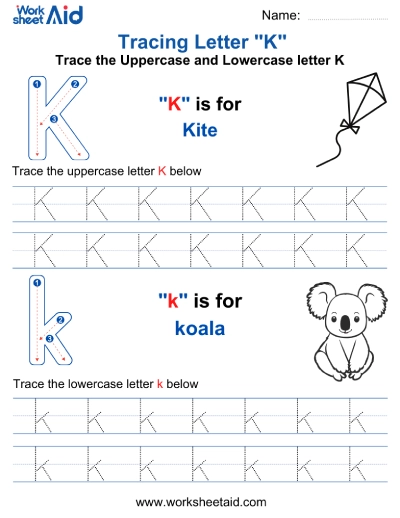 Letter K Tracing Worksheets