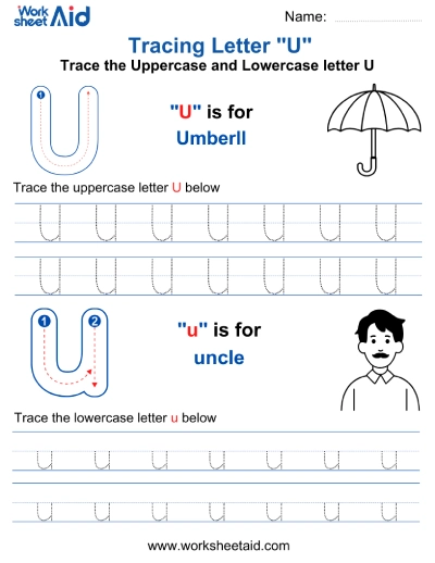 Letter U Tracing Worksheets