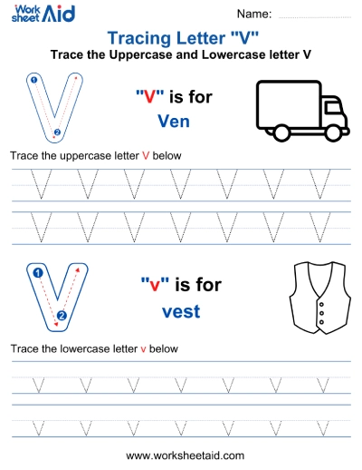 Letter V Tracing Worksheets