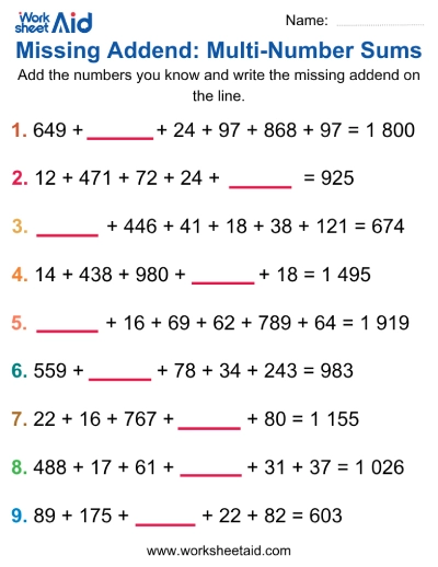 Missing Addend (Multi-Step)