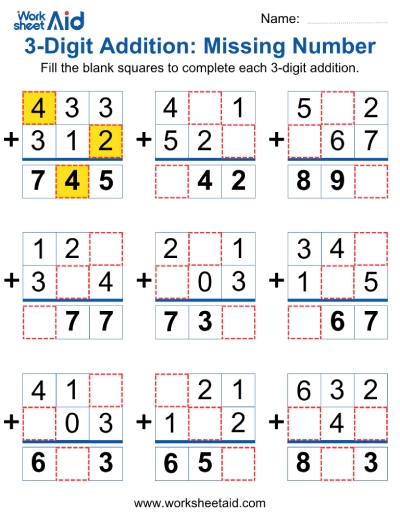 Missing Number 3-Digit Addition