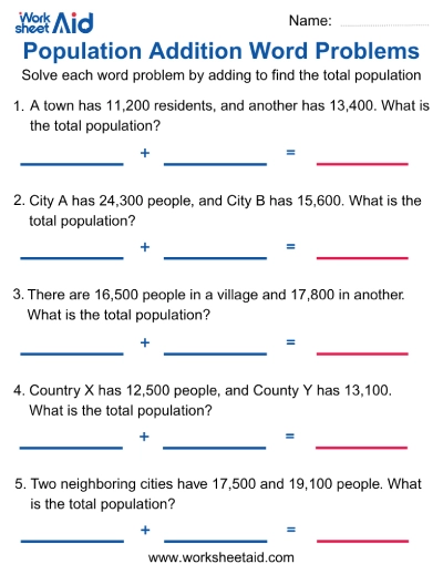 Population Addition Word Problems
