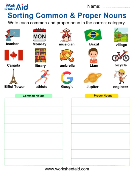 Sorting Common and Proper Nouns