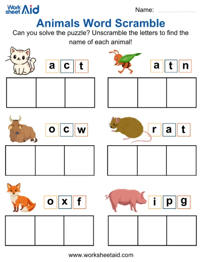 Animals Word Scramble