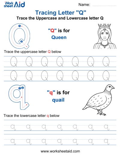 Letter Q Tracing Worksheets