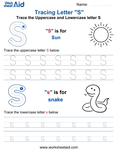 Letter S Tracing Worksheets