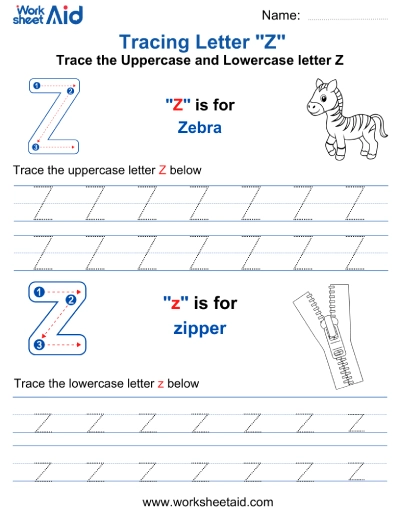 Letter Z Tracing Worksheets