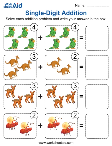 animal addition worksheets for kindergarten