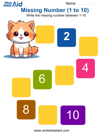 fill in the missing number 1 to 10 worksheet