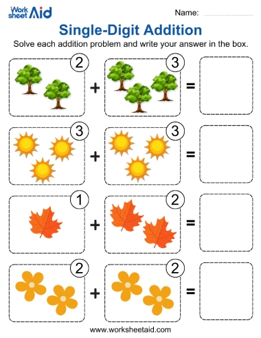 nature & space addition worksheets