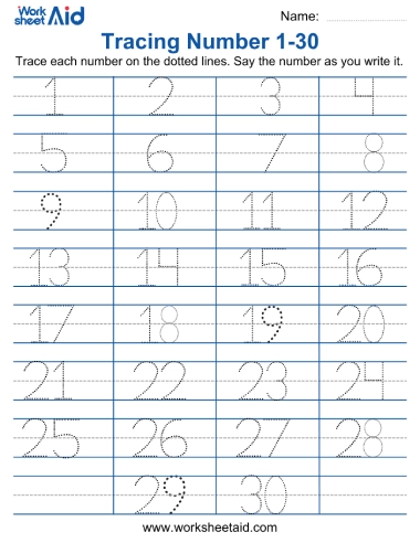 Number Tracing 1-30